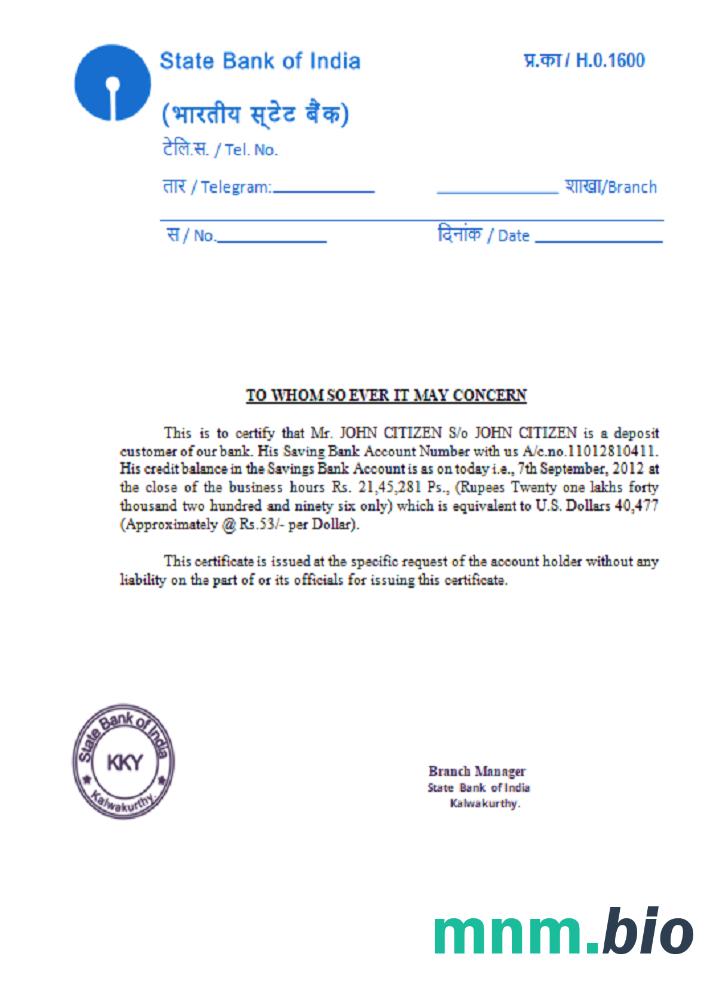 Przykład referencyjny India State Bank Of India w formatach Word i PDF
